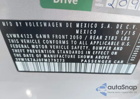 2015 Volkswagen Jetta 2.0L S from USA, damaged, VIN 3VW1K7AJ0FM279273
